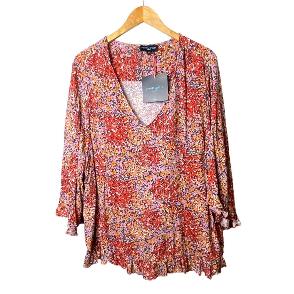 Cynthia Rowley Cottagecore Coquette Floral Feminine Ruffle Hem Blouse 2X NWT